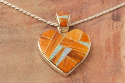 Calvin Begay Genuine Spiny Oyster Shell Sterling Silver Heart Pendant